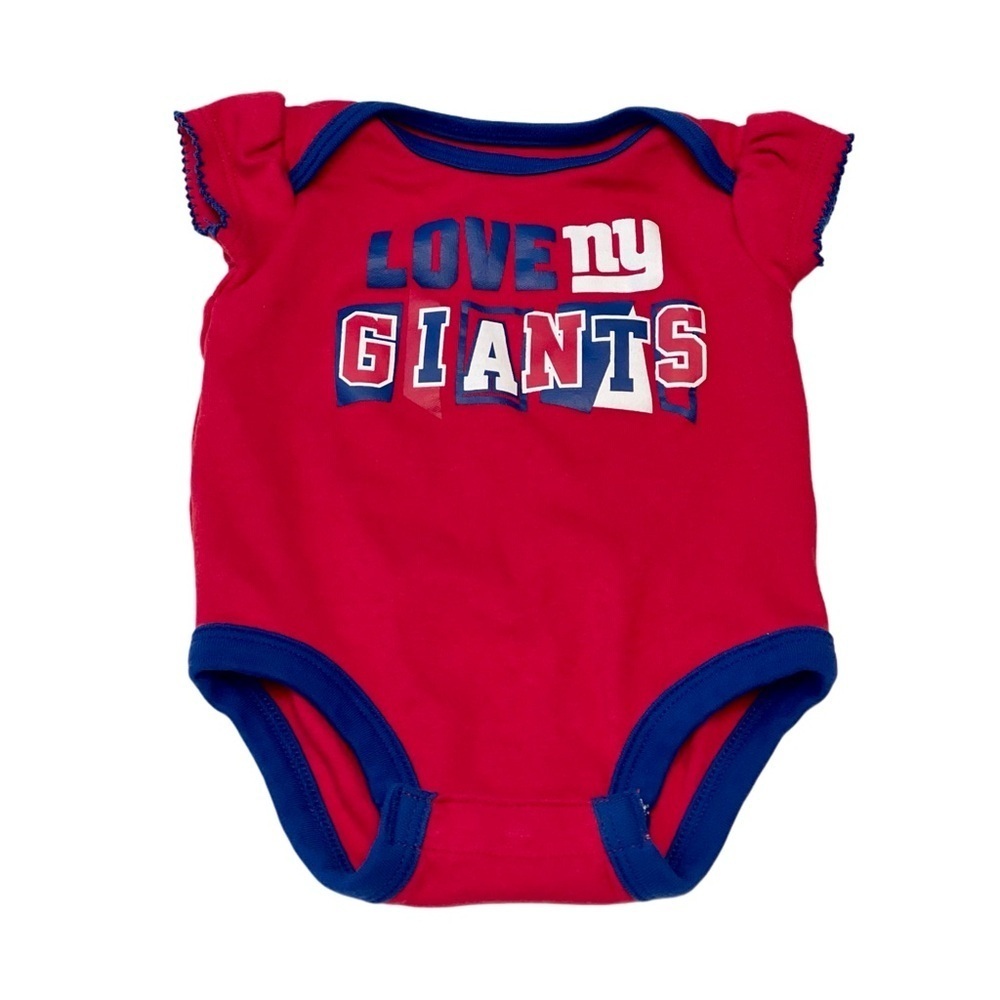 NFL Team Apparel Red and Blue ‘Love NY Giants’ Baby Girl Onesie 0-3 Months